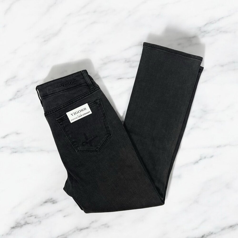 VIGOSS Stevie Crop Straight Jeans Size 27 Waist Distressed Denim Washed Black - Picture 2 of 9